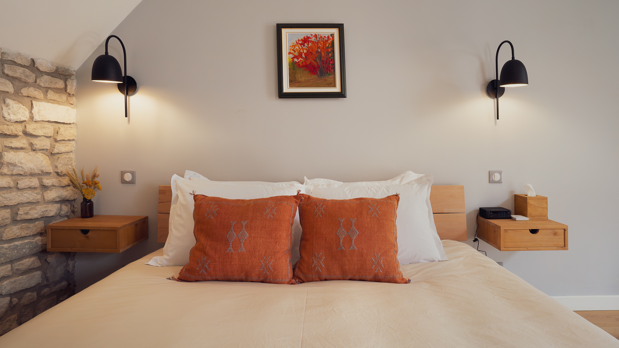 Rose bedroom with restored Burgundian details